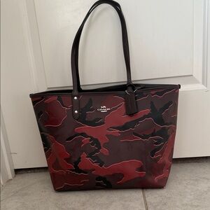 Coach Red and Black Camouflage Tote